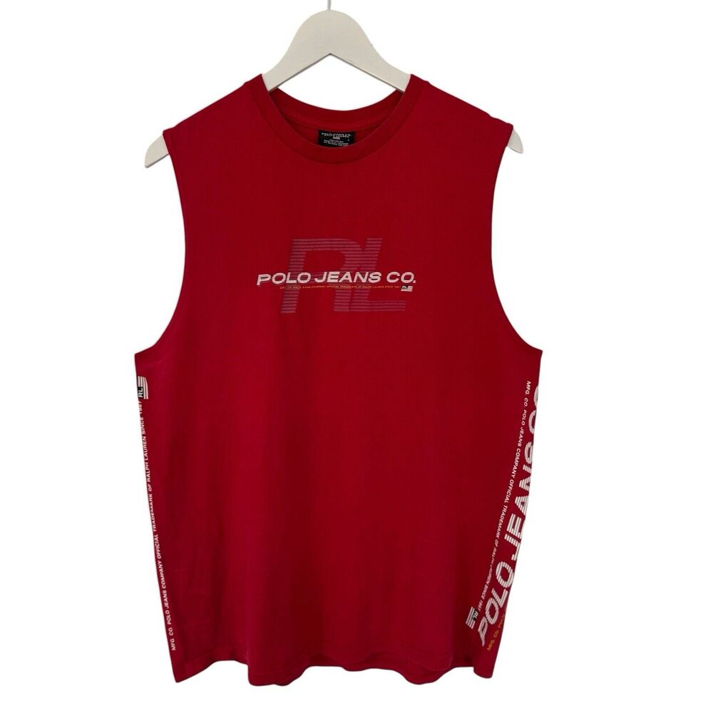 Polo Jeans RL Red Graphic Spell-Out Muscle Tank Top Y2k 90s Grunge Cotton Large
